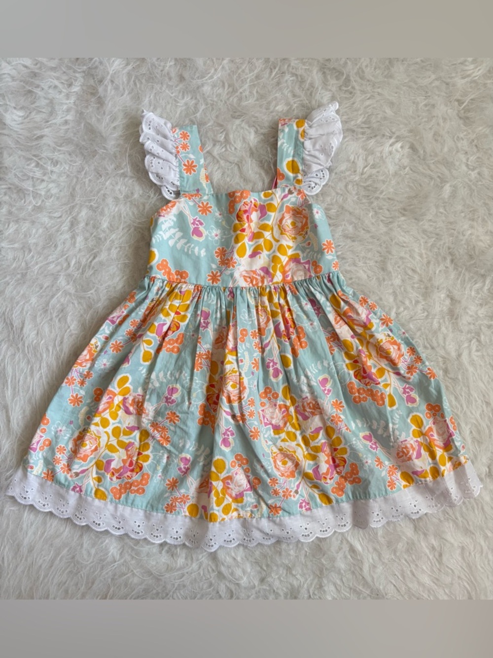 Cheeky Plum Girls Feminine Pastel Floral Sundress with Ruffles & Lace